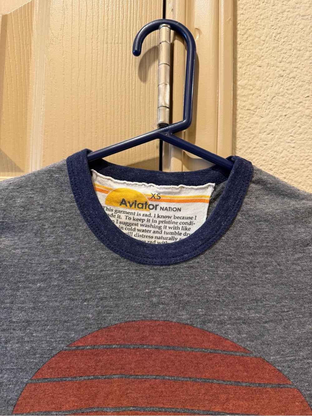 Aviator Nation Firefly Graphic Ringer Tee in Heather Gray with Navy Trim XS - Picture 3 of 7